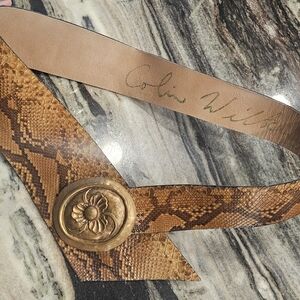 Rare Colin Wilking Brown Snake Skin Belt with Brass Buckle Signed